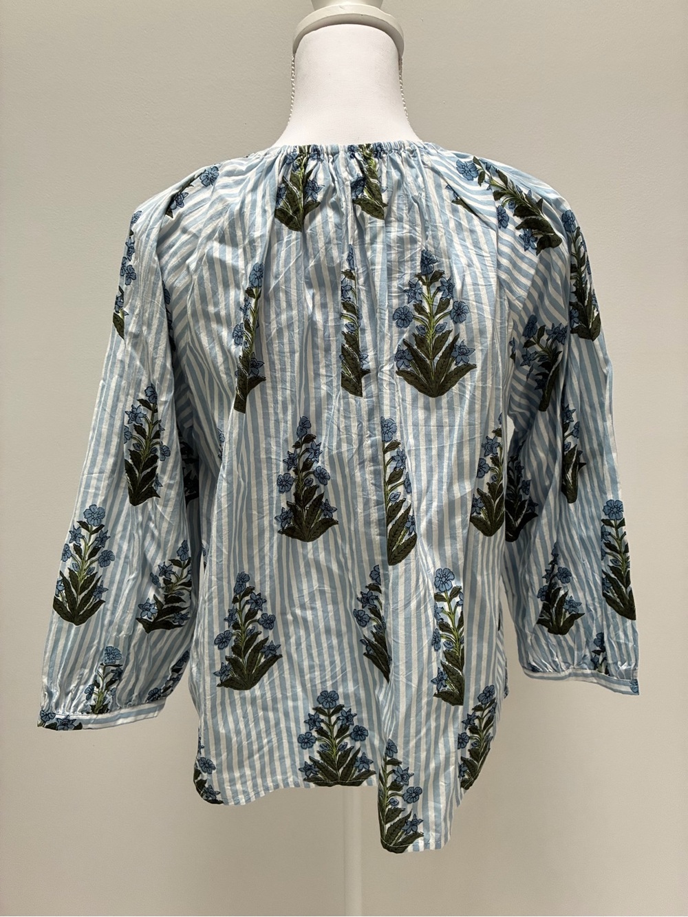 THML Blue and Cream Striped Floral Peasant Blouse - Picture 3 of 4
